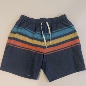Chubbies Navy Multicolor Striped Swim Trunks in Size Medium